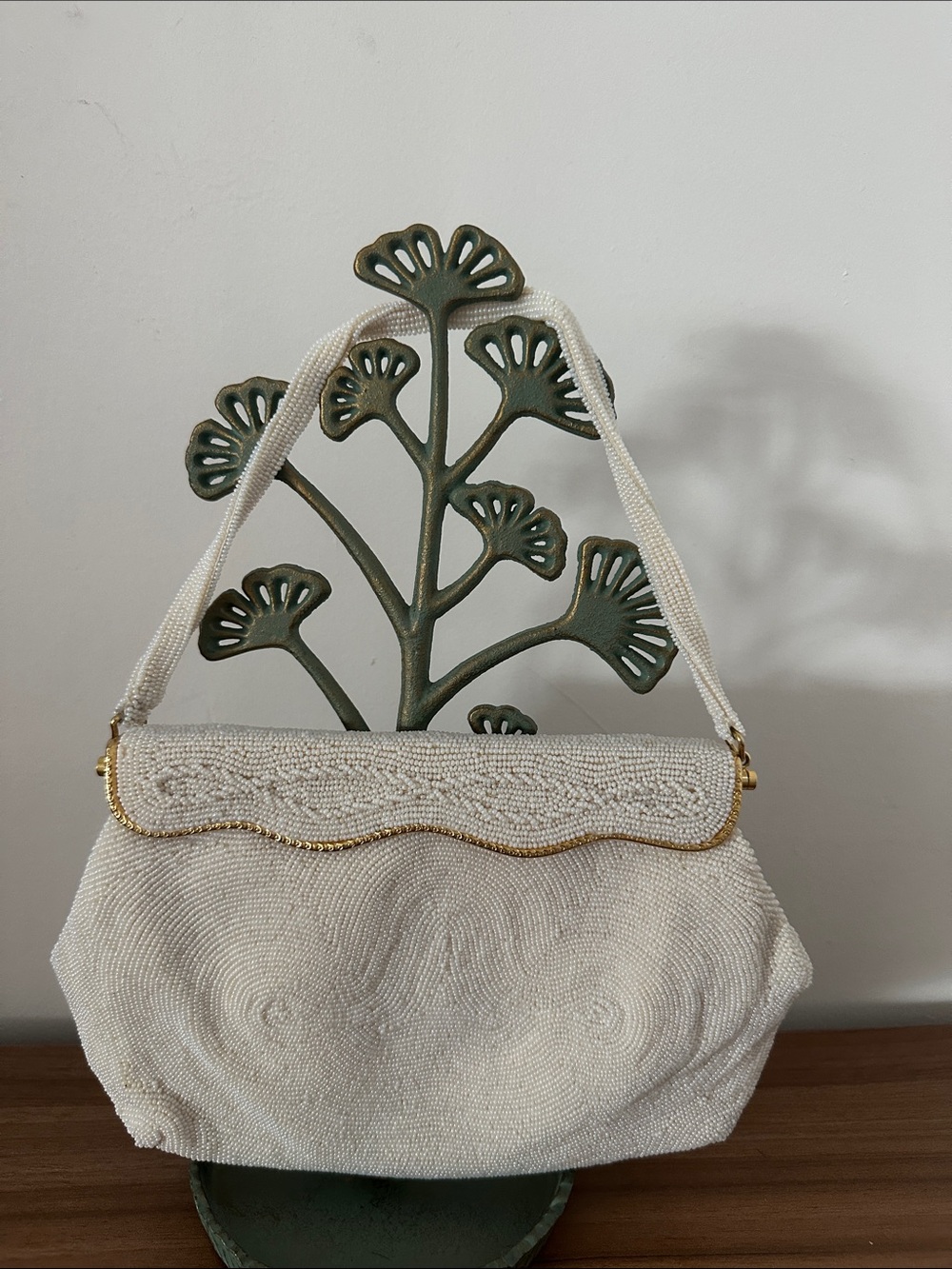 Magid, Elegant Ivory Beaded Top-Handle Women's Bag